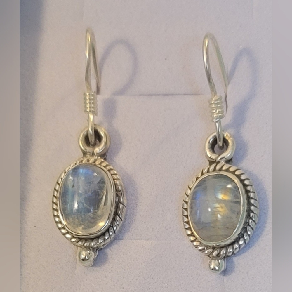 .925 Moonstone Hook Dangle Earrings - image 1